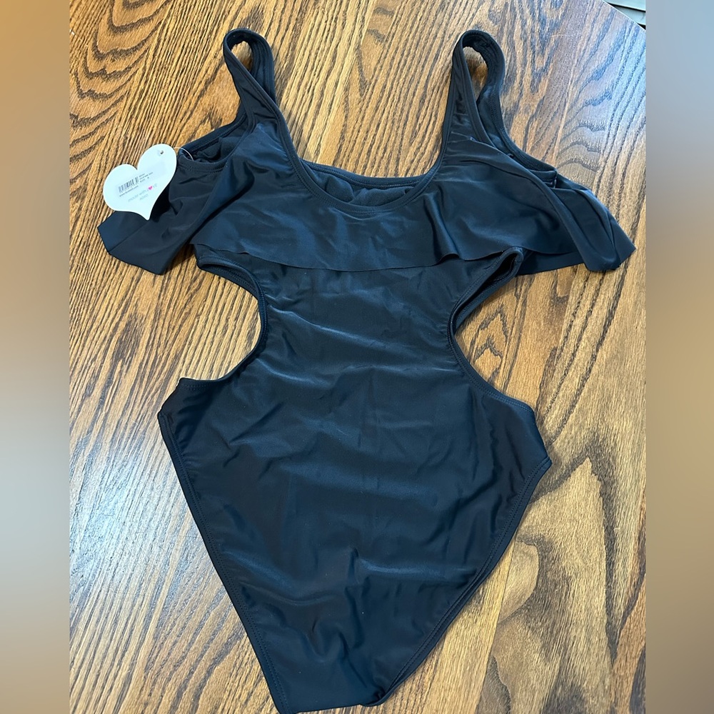 Black Ruffled Kids One Piece Swimsuit